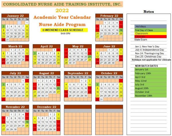 CNA Training Institute Academic Calendar_4 - CNA Training in Houston