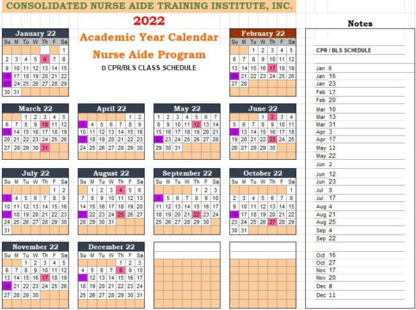 CPR/BLS Calendar 2022 - CNA Training in Houston | Consolidated Nurse