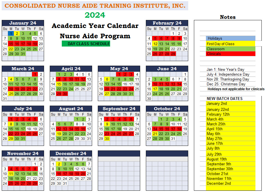 CNA 2024 Academic Calendar R CNA Training Houston Certified Nursing