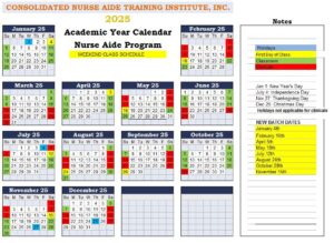 2025 CNA Weekend Class Calendar